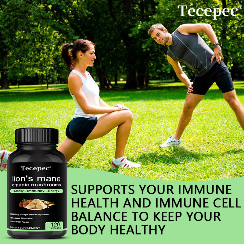 Tecepec® Organic Lion's Mane Mushroom Extract 2800mg – High Potency Nootropic with Black Pepper for Clarity, Immunity & Energy