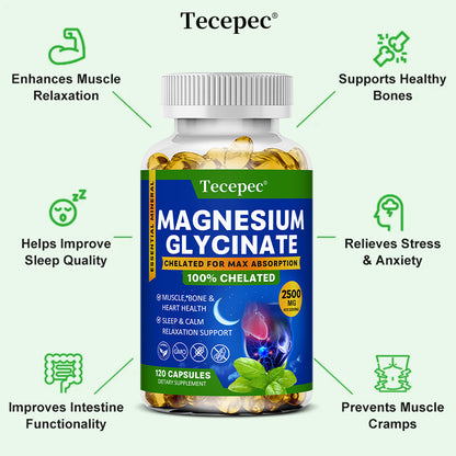 Tecepec® Magnesium Glycinate Capsules | 100% Chelated for Maximum Absorption, Sleep Support & Muscle Relaxation