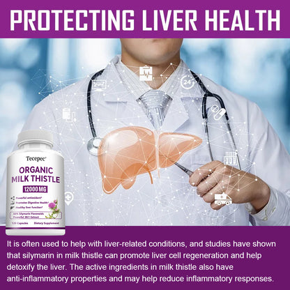 Tecepec® Organic Milk Thistle Extract | 12000mg Equivalent 30:1 High Potency Complex with Silymarin Flavonoids, Powerful Antioxidant, Liver Health & Detox Support