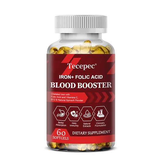 Tecepec® Iron + Folic Acid Blood Booster | Chelated Iron, Vitamins C & B12, and Natural Spinach Formula