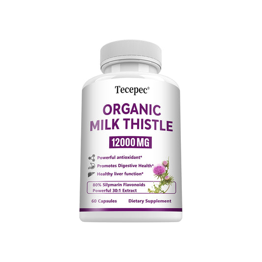 Tecepec® Organic Milk Thistle Extract | 12000mg Equivalent 30:1 High Potency Complex with Silymarin Flavonoids, Powerful Antioxidant, Liver Health & Detox Support