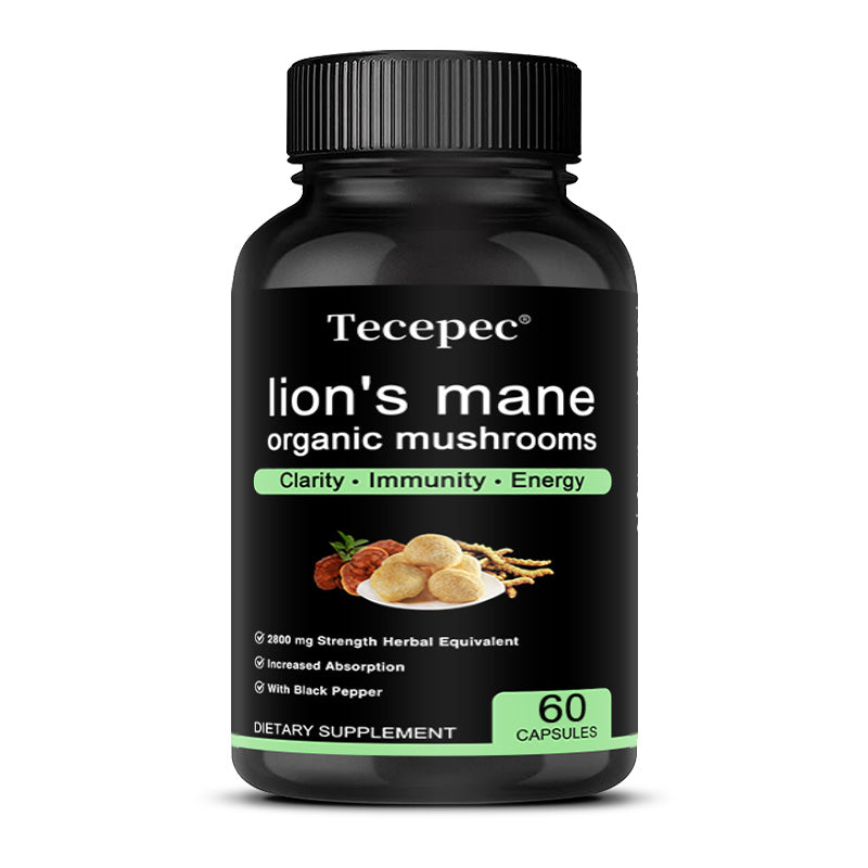 Tecepec® Organic Lion's Mane Mushroom Extract 2800mg – High Potency Nootropic with Black Pepper for Clarity, Immunity & Energy