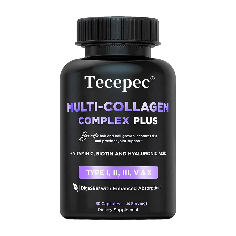 Tecepec® Multi-Collagen Complex Plus (Types I, II, III, V, X) – with Biotin, Hyaluronic Acid & Vitamin C for Hair, Skin, Nails & Joint Health