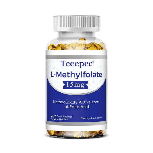 Tecepec® L-Methylfolate 15mg Capsules | Bioactive Form of Folic Acid for Brain Health, Mood Support & Mental Clarity