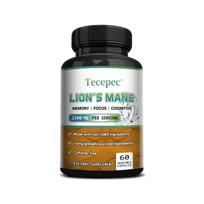 Tecepec® Lion's Mane Mushroom Extract 2100mg – Nootropic Supplement for Memory, Focus, Cognitive & Mood Support (120 Capsules)