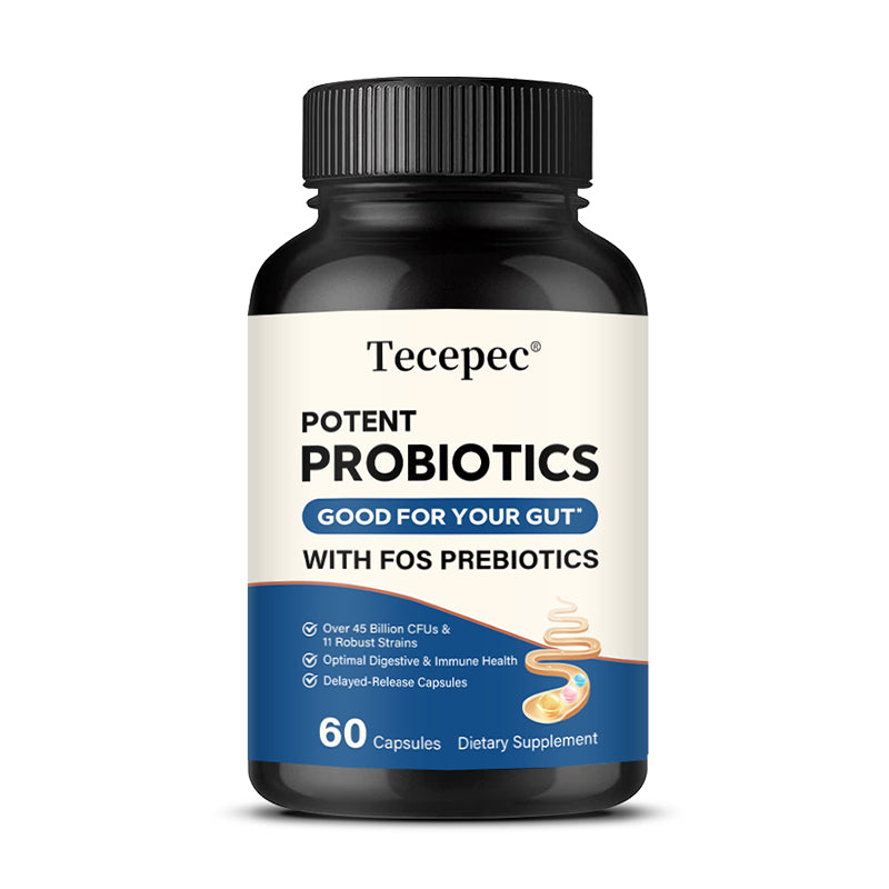 Tecepec® Potent Probiotics with FOS Prebiotics (45+ Billion CFUs) – Delayed-Release Digestive & Immune Health Support Supplement (120 Capsules)