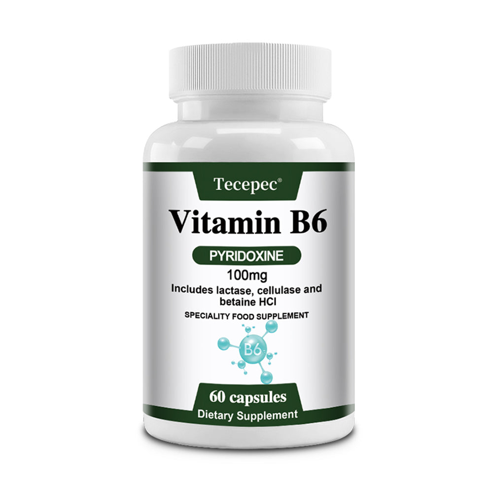 Tecepec® Advanced Vitamin B6 Pyridoxine Complex with Lactase, Cellulase & Betaine HCl | Energy Metabolism, Nervous System & Immune Support