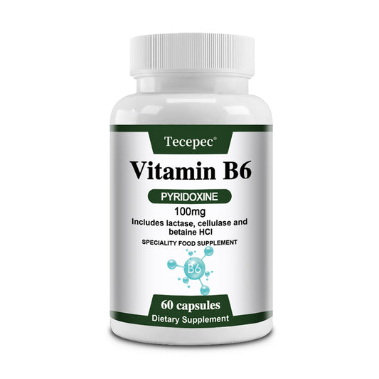 Tecepec® Advanced Vitamin B6 Pyridoxine Complex with Lactase, Cellulase & Betaine HCl | Energy Metabolism, Nervous System & Immune Support