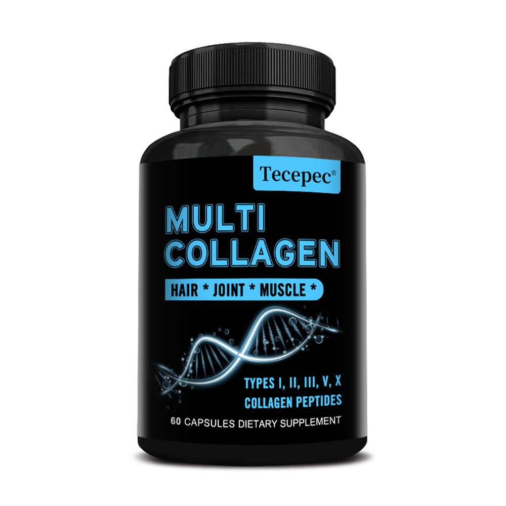 Tecepec® Multi Collagen Peptides Capsules (Types I, II, III, V, X) – Joint, Bone Growth, Muscle & Hair Health Support (120 Capsules)