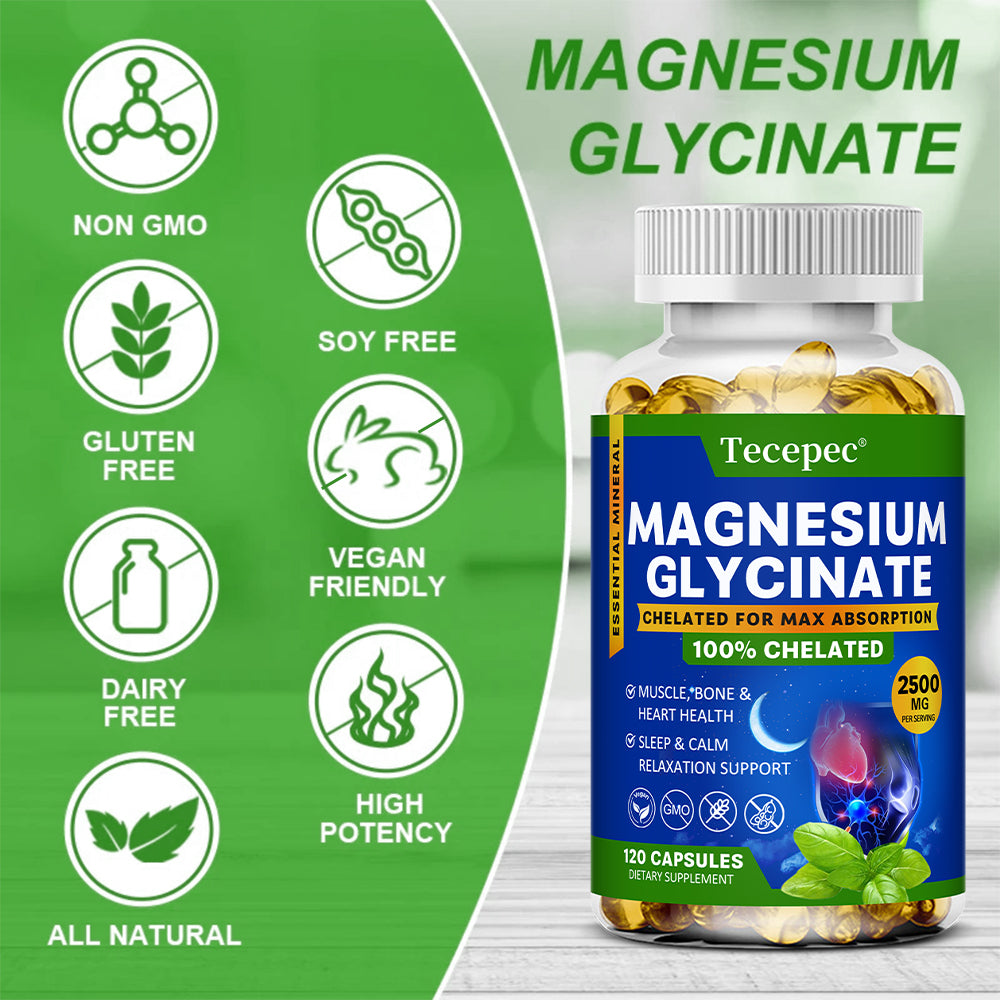 Tecepec® Magnesium Glycinate Capsules | 100% Chelated for Maximum Absorption, Sleep Support & Muscle Relaxation