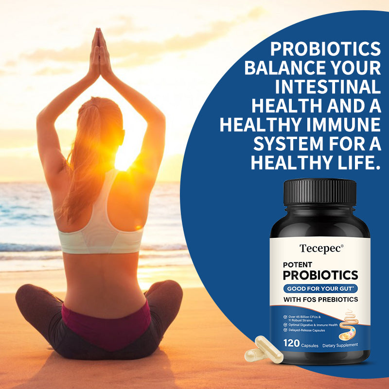 Tecepec® Potent Probiotics with FOS Prebiotics (45+ Billion CFUs) – Delayed-Release Digestive & Immune Health Support Supplement (120 Capsules)