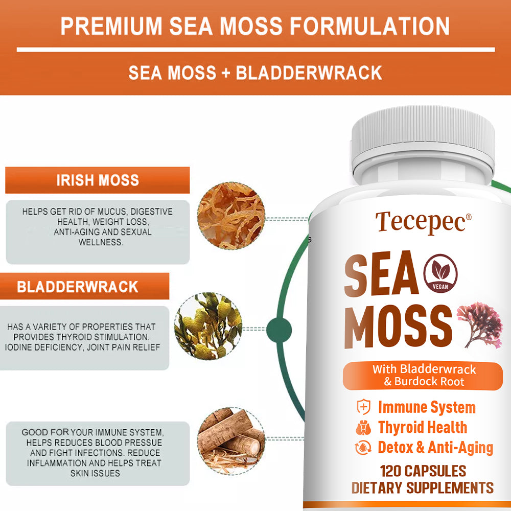 Tecepec® Advanced Sea Moss Capsules | Organic Bladderwrack & Burdock Root Blend for Thyroid Health, Immune Support & Natural Energy