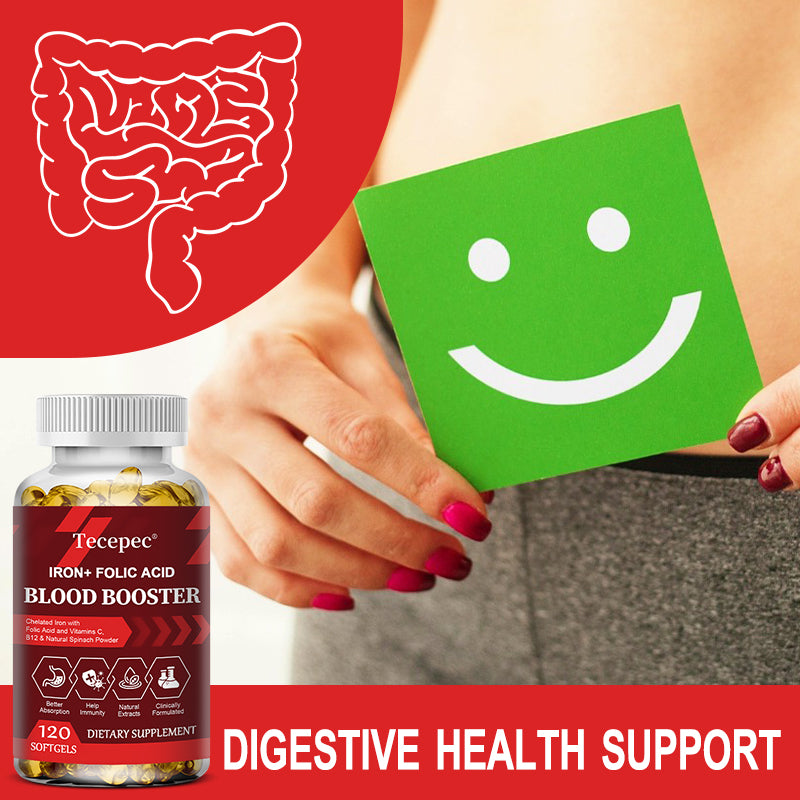 Tecepec® Iron + Folic Acid Blood Booster | Chelated Iron, Vitamins C & B12, and Natural Spinach Formula