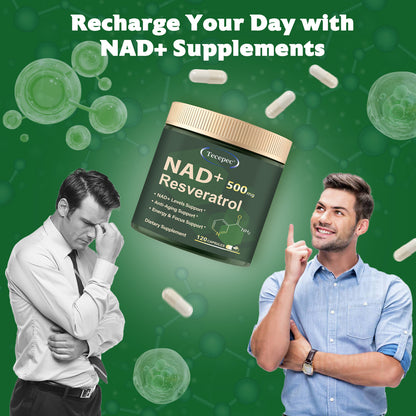 Tecepec® NAD+ 500mg with Resveratrol – Premium Anti-Aging Supplement for Cellular Energy, Focus & Longevity Support