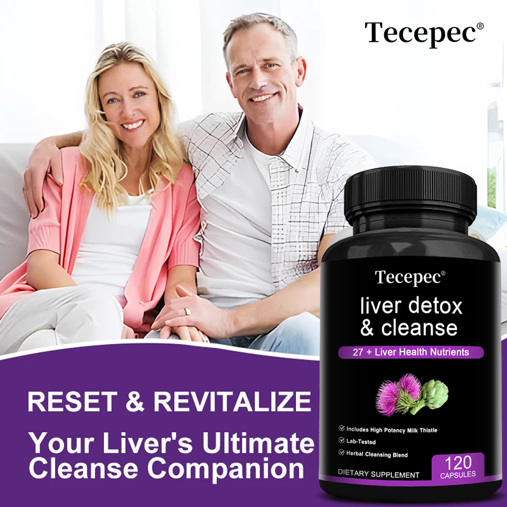 Tecepec® Liver Detox & Cleanse Capsules (27+ Nutrients) – High Potency Milk Thistle & Herbal Support Supplement