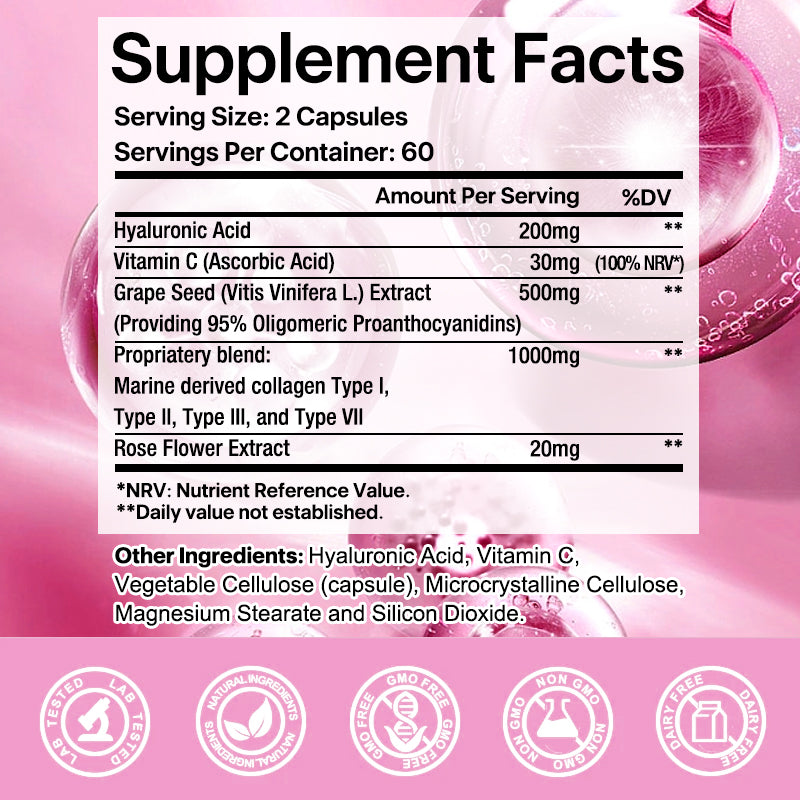 Tecepec® Hyaluronic Acid Collagen & Grape Seed Advanced Formula | Skin Hydration & Anti-Aging Support