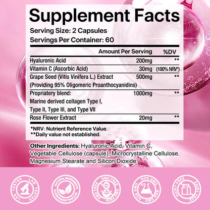 Tecepec® Hyaluronic Acid Collagen & Grape Seed Advanced Formula | Skin Hydration & Anti-Aging Support