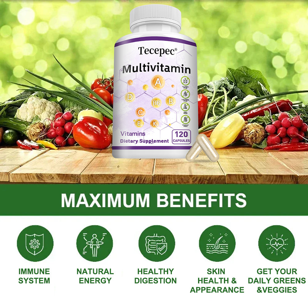 Tecepec® Plant-Based Multivitamin Complex | Vegan Daily Essentials with Bioactive B-Vitamins, Chelated Minerals & Whole Food Nutrients for Immune Support & Natural Energy