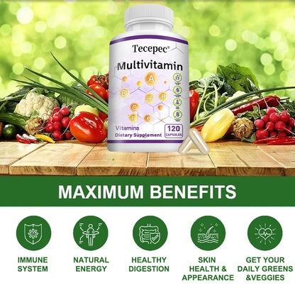 Tecepec® Plant-Based Multivitamin Complex | Vegan Daily Essentials with Bioactive B-Vitamins, Chelated Minerals & Whole Food Nutrients for Immune Support & Natural Energy