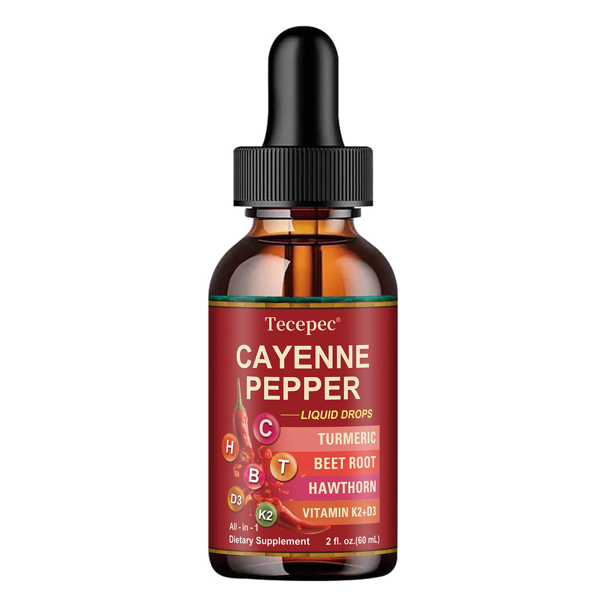Tecepec® Cayenne Pepper Liquid Drops | Turmeric, Beet Root & Hawthorn Blend