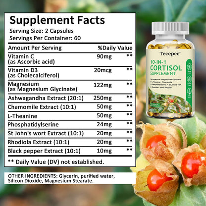 Tecepec® 10-in-1 Cortisol Supplement | Stress Relief, Adrenal & Hormone Balance Support