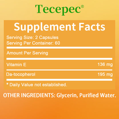 Tecepec® Natural Vitamin E Capsules | Antioxidant, Anti-Aging & Immune Support Formula