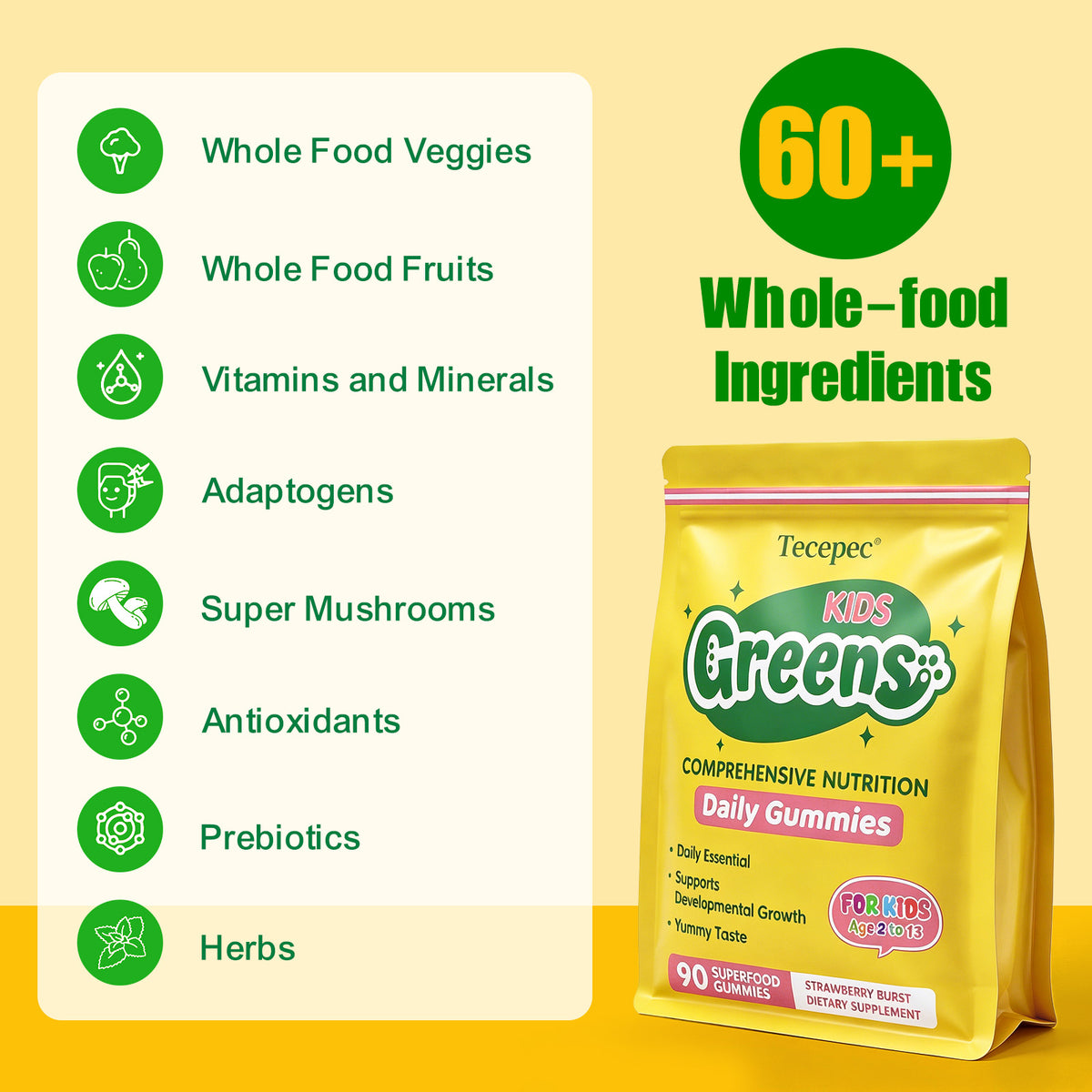 Tecepec® Kids Greens Daily Gummies | Comprehensive Nutrition for Kids Age 2-13