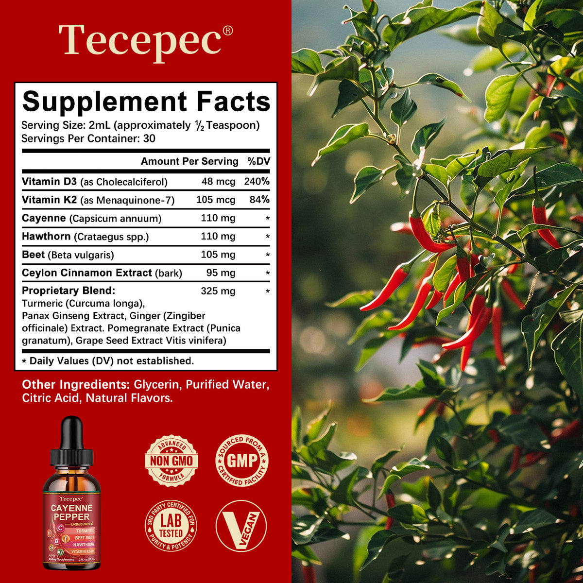 Tecepec® Cayenne Pepper Liquid Drops | Turmeric, Beet Root & Hawthorn Blend