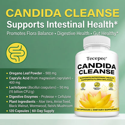 Tecepec® Advanced Candida Cleanse & Gut Health Support Supplement | Multi-Pathway Digestive & Intestinal Flora Balance Formula