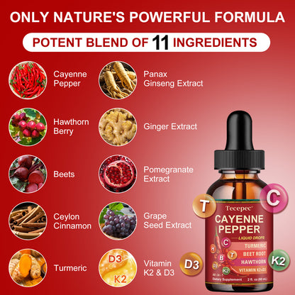 Tecepec® Cayenne Pepper Liquid Drops | Turmeric, Beet Root & Hawthorn Blend