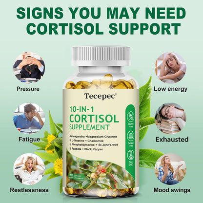 Tecepec® 10-in-1 Cortisol Supplement | Stress Relief, Adrenal & Hormone Balance Support