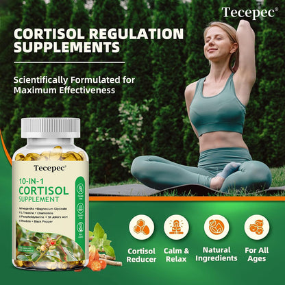 Tecepec® 10-in-1 Cortisol Supplement | Stress Relief, Adrenal & Hormone Balance Support