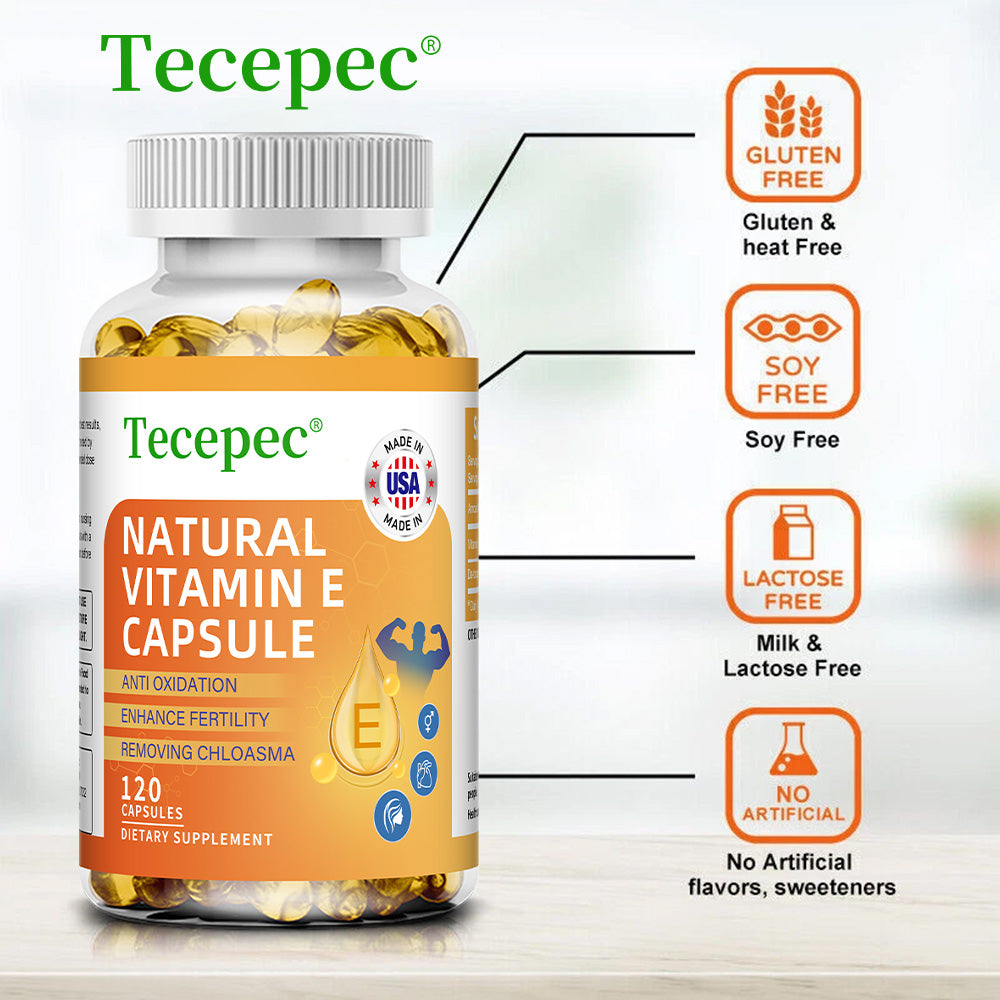 Tecepec® Natural Vitamin E Capsules | Antioxidant, Anti-Aging & Immune Support Formula