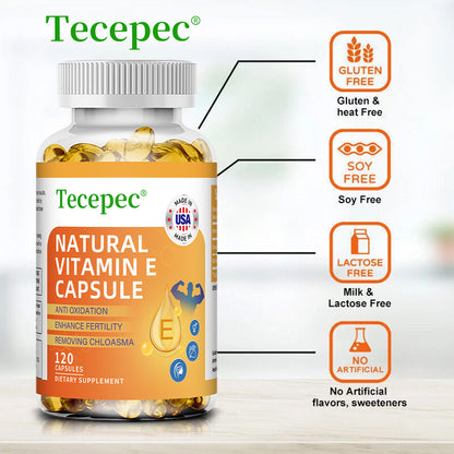 Tecepec® Natural Vitamin E Capsules | Antioxidant, Anti-Aging & Immune Support Formula