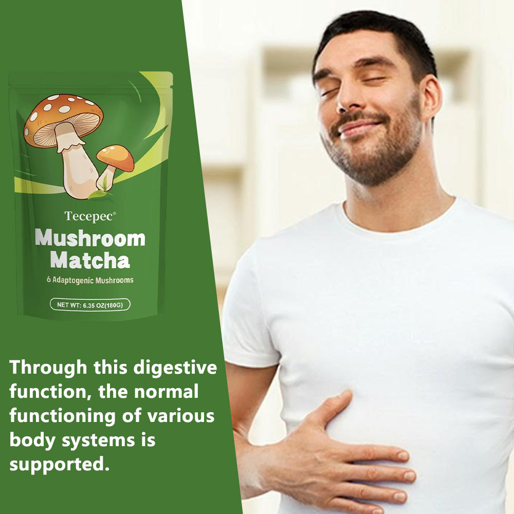 Tecepec® Mushroom Matcha Powder – Organic Matcha Green Tea with 6 Adaptogenic Mushrooms for Sustained Energy, Focus & Immunity