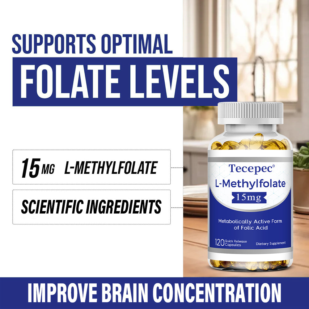 Tecepec® L-Methylfolate 15mg Capsules | Bioactive Form of Folic Acid for Brain Health, Mood Support & Mental Clarity