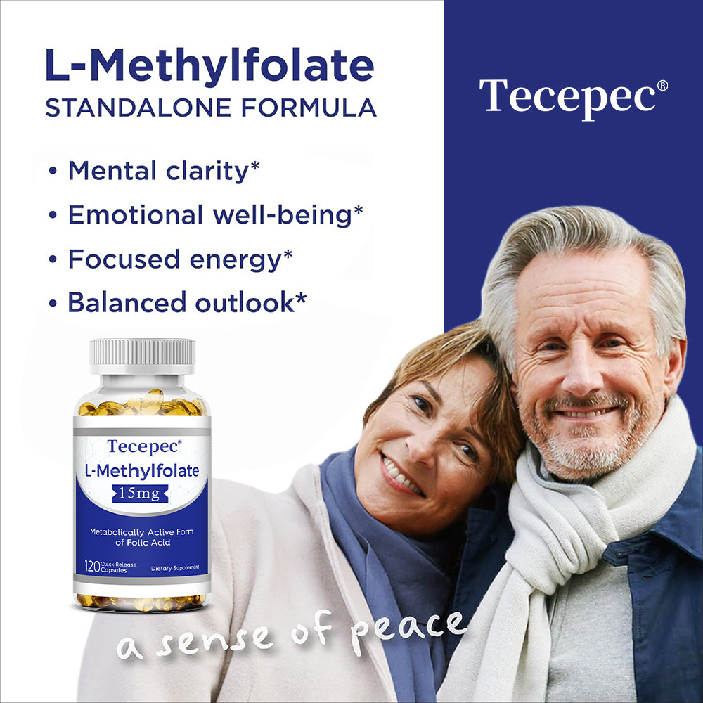 Tecepec® L-Methylfolate 15mg Capsules | Bioactive Form of Folic Acid for Brain Health, Mood Support & Mental Clarity