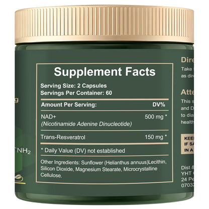 Tecepec® NAD+ 500mg with Resveratrol – Premium Anti-Aging Supplement for Cellular Energy, Focus & Longevity Support