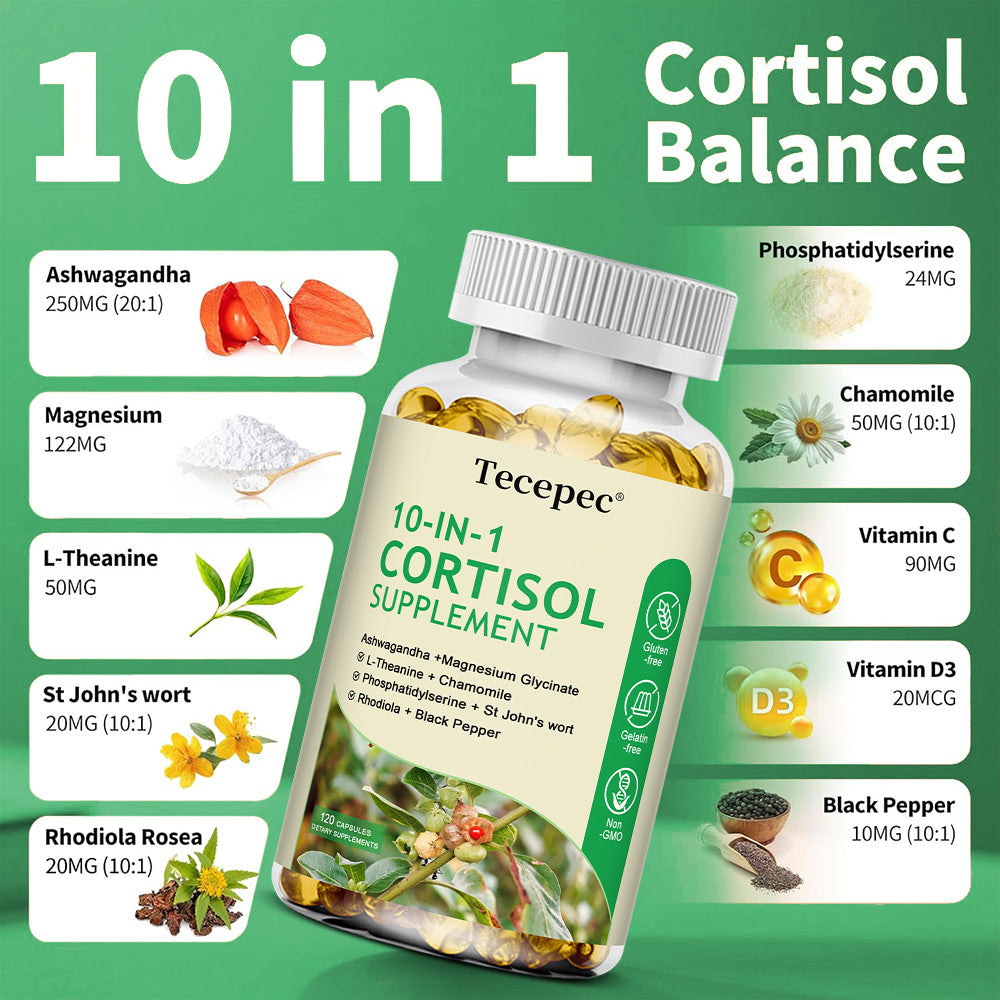 Tecepec® 10-in-1 Cortisol Supplement | Stress Relief, Adrenal & Hormone Balance Support