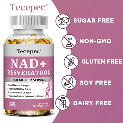 Tecepec® NAD+ Resveratrol Supplement | High-Potency Cellular Defense, Healthy Aging & Energy Support Softgels