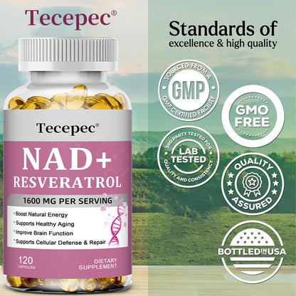 Tecepec® NAD+ Resveratrol Supplement | High-Potency Cellular Defense, Healthy Aging & Energy Support Softgels