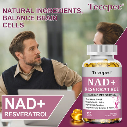 Tecepec® NAD+ Resveratrol Supplement | High-Potency Cellular Defense, Healthy Aging & Energy Support Softgels