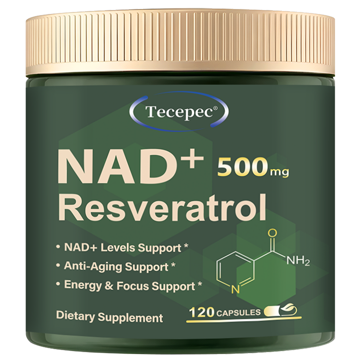 Tecepec® NAD+ 500mg with Resveratrol – Premium Anti-Aging Supplement for Cellular Energy, Focus & Longevity Support