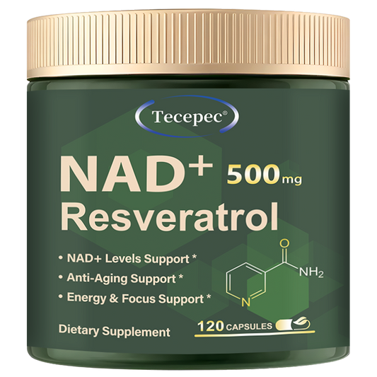 Tecepec® NAD+ 500mg with Resveratrol – Premium Anti-Aging Supplement for Cellular Energy, Focus & Longevity Support
