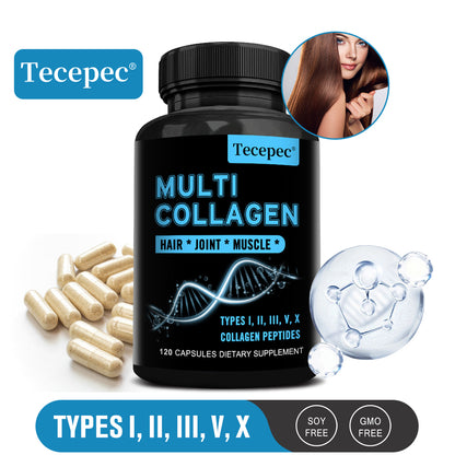 Tecepec® Multi Collagen Peptides Capsules (Types I, II, III, V, X) – Joint, Bone Growth, Muscle & Hair Health Support (120 Capsules)