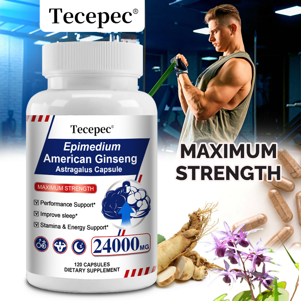 Tecepec® Epimedium & American Ginseng Capsules 24000mg – Maximum Strength Herbal Support for Male Performance, Stamina & Energy