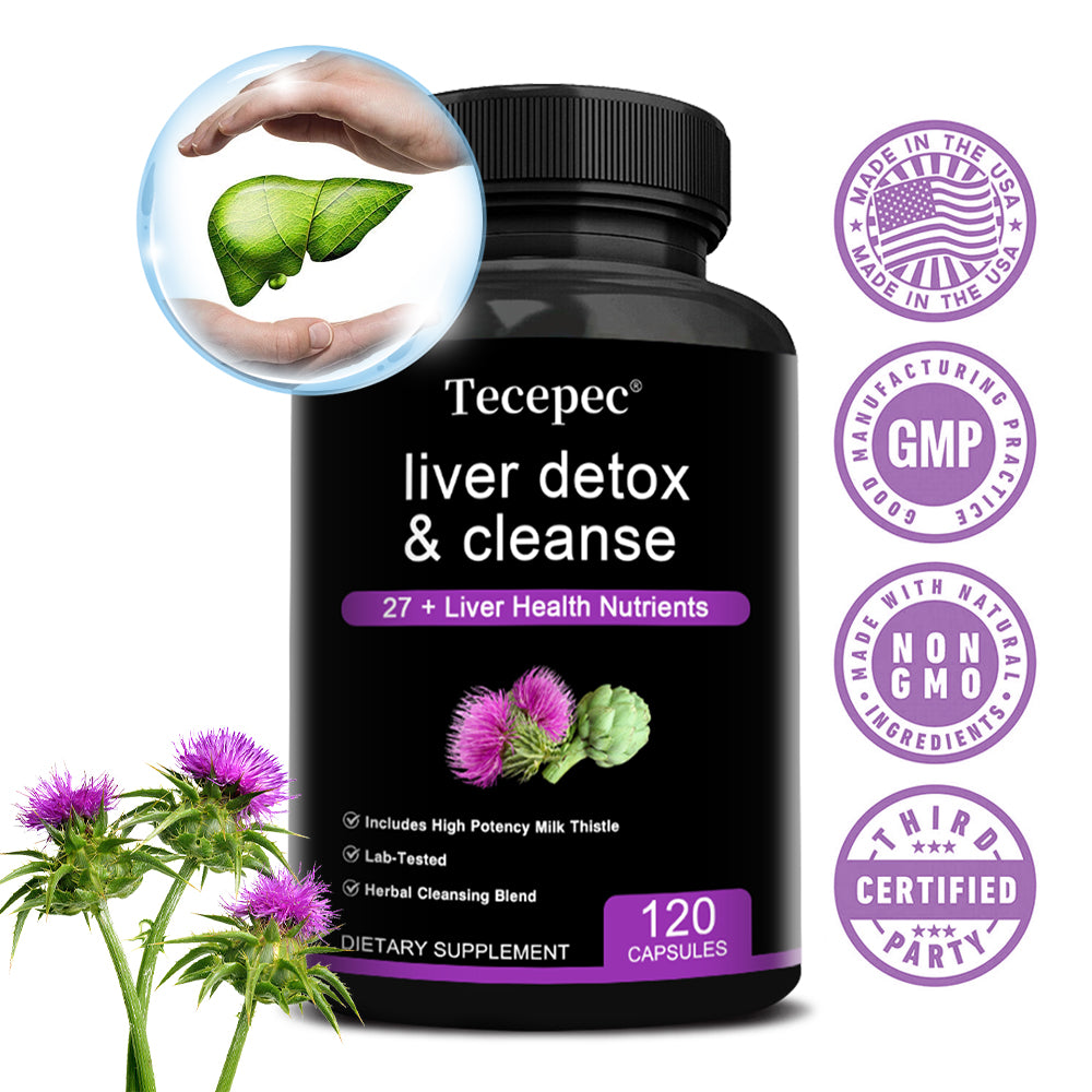 Tecepec® Liver Detox & Cleanse Capsules (27+ Nutrients) – High Potency Milk Thistle & Herbal Support Supplement
